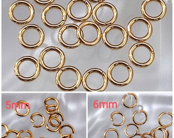 Set of 20 golden stainless steel jump rings, 3 sizes available 4mm, 5mm or 6 mm