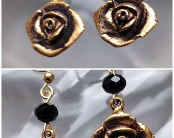 Belles boucles d'oreilles dorées avec fleur, 2 modèles disponibles