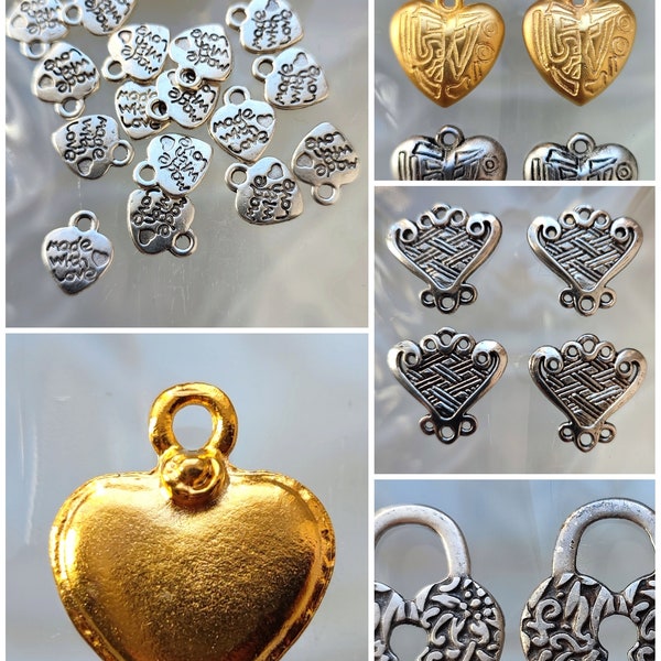 Lot de pendentifs forme coeur en métal ou résine