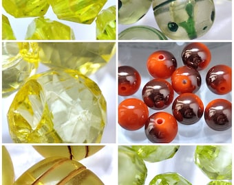 Lot de perles en plastique jaune, vert anis, vert ou orange