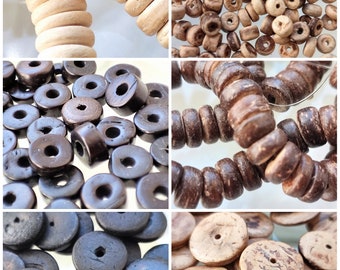 Coconut wood washers from 5mm to 20mm and 4 colors available. Sold according to size from 50 to 200 pieces