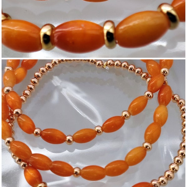 Lot de 3 bracelets orange avec perles en plaqué or