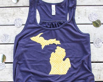 Grand Rapids MI Michigan Map Detroit Flag Wolverines Home of Racerback Tank