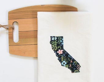 California Tea Towel in Rifle Paper Co. Herb Garden - Decorative California Kitchen Towel - Housewarming Gift - Boho California Kitchen