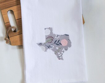 Texas Tea Towel - Decorative Floral Texas Kitchen Towel - Handmade and Customizable - More Fabric Available