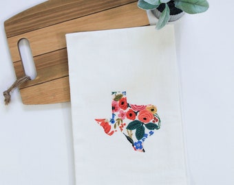 Texas Tea Towel - Decorative Texas Kitchen Towel - Floral Tea Towel - More Fabric Available