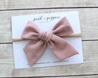 Rose Linen Hair Bow, Pink Bow Headband, Pink Hair Bow, Pink Linen Hair Bow, Baby Headband, Linen Hair Clip, Oversized Toddler Bow, Pink Bow