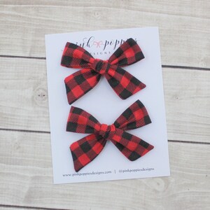 Buffalo Plaid Pig tail Set, Christmas Plaid Bows, Plaid Pig Tail Bows, Cotton Baby Bows, Christmas Hair Bows, Holiday Hair Clip