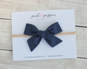 Navy Baby Headband, Navy Cotton Hair Bow, Newborn Headband, Navy Nylon Headband, Cotton Hair Bow, Infant Headband, Baby Nylon Headband
