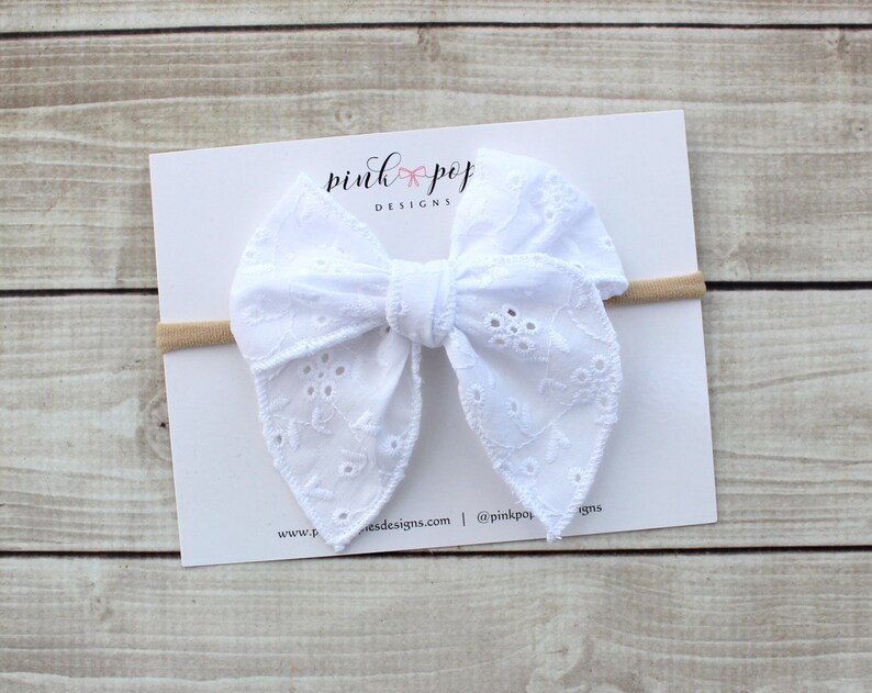 White Eyelet Hair Bow, Cotton Hair Bow, Eyelet Hair Clip, White Easter Headband, White Eyelet Headband, Eyelet Easter Bow, White Easter Bow image 1