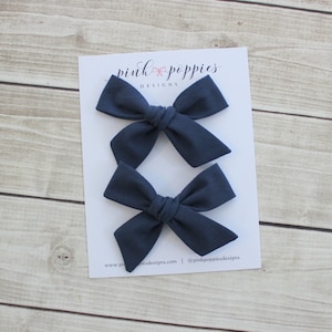 Navy Pig Tail Set, Navy Baby Bows, Navy Pig Tail Bows, Cotton Baby Bows, Baby Pigtail Bows, Navy Bows, Pigtail Hair Clips, Pig Tail Clip