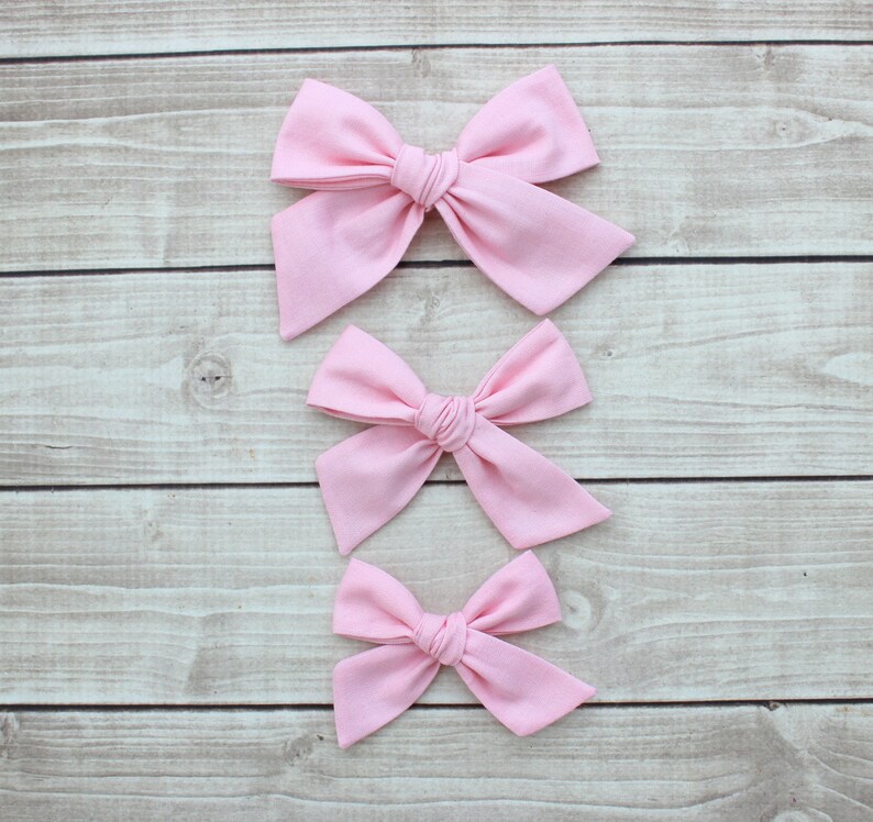Baby Pink Hair Bow, Cotton Baby Headband, Pink Hair Clip, Pink Bow Headband, Nylon Baby Headband, Baby Girl Headband, Light Pink Baby Bow image 2