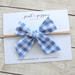 Periwinkle Plaid Hair Bow  -  Nylon Headband or Clip