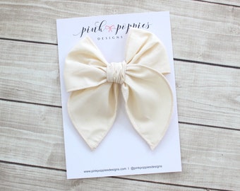Oversized Ivory Hair Bow, Ivory Hair Clip, Ivory Bow Hair Clip, Cream Hair Bow, Ivory Cotton Hair Bow, Cream Toddler Hair Bow, Oversized Bow