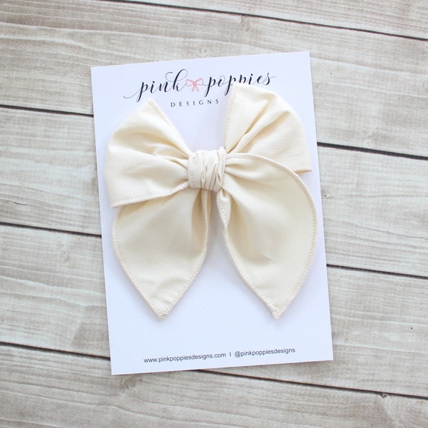 Oversized Ivory Hair Bow, Ivory Hair Clip, Ivory Bow Hair Clip, Cream Hair Bow, Ivory Cotton Hair Bow, Cream Toddler Hair Bow, Oversized Bow