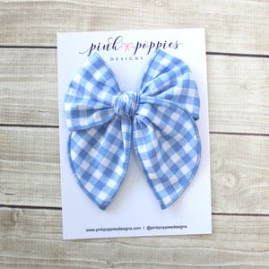 Blue Gingham Bow, Plaid Oversized Bow, Summer Plaid Hair Bow, Blue Bow Hair Clip, Blue Plaid Bow, Blue White Gingham Bow, Large Plaid Bow