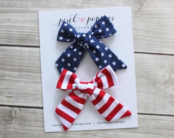 Stars and Stripes Pigtail Bows, 4th of July Baby Bows, July 4th Hair Bows, Patriotic Hair Bows, USA Bows, July 4th Piggy Bows, July 4th Bow