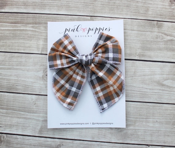 Fall Plaid Bow, Plaid Oversized Bow, Fall Plaid Hair Bow, Bow Hair Clip, Cotton Hair Bow Clip, Gingham Bow Headband, Fall Gingham Hair Bow