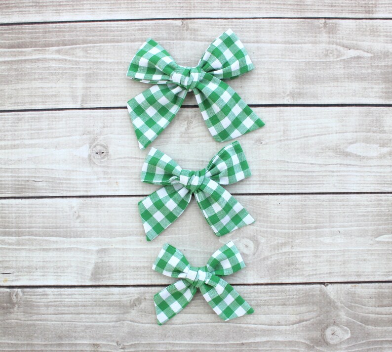 Green Gingham Hair Bow Green Headband St Patricks Headband Etsy