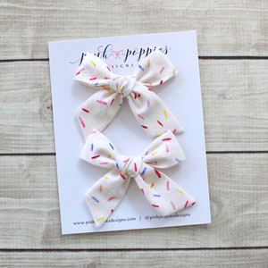 Cream Sprinkle Pigtail Bows, Sprinkle Hair Bows, Birthday Pigtail Set, Baby Hair Bows, Birthday Hair Clips, Birthday Bows, Baby Girl Bows