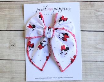 Minnie Mouse Hair Bow, Minnie Birthday, Disney Hair Clip, Oversized Mickey Bow, Minnie Cotton Bow, Mouse Ears Hair Bow, Minnie Bow Clip