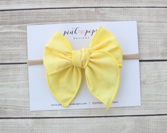 Lazo de botón de oro, lazo de algodón, pinza amarilla, diadema de nailon amarilla, diadema con lazo amarillo, pinza amarilla, lazo amarillo para bebé