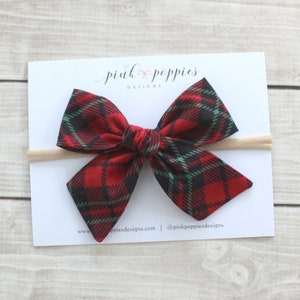 Holiday Plaid Hair Bow, Plaid Baby Headband, Christmas Hair Clip, Gingham Christmas Headband, Holiday Headband, Christmas Baby Headband