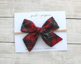 Holiday Plaid Hair Bow, Plaid Baby Headband, Christmas Hair Clip, Gingham Christmas Headband, Holiday Headband, Christmas Baby Headband