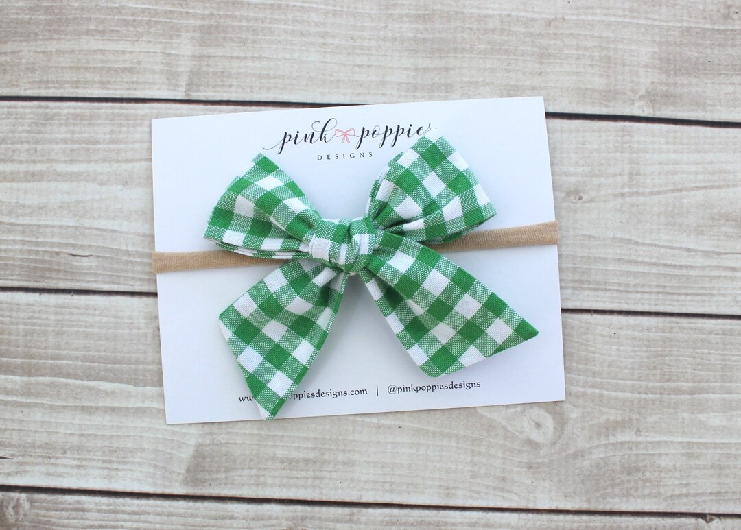 Green Gingham Hair Bow Green Headband St Patricks Headband Etsy