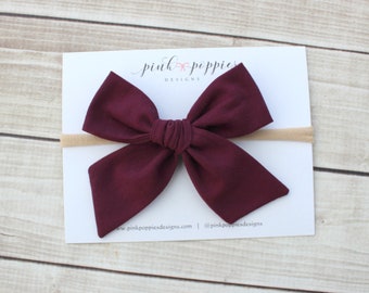 Maroon Cotton Hair Bow, Maroon Headband, Maroon Hair Clip, Maroon Bow Headband, Burgundy Hair Bow, Burgundy Headband, Maroon Baby Bow