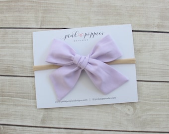 Lilac Cotton Hair Bow  -  Clip of Nylon Headband  -  Babies, Toddlers, Girls