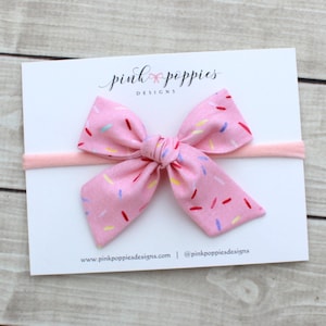 Pink Birthday Hair Bow, Sprinkles Headband, Birthday Headband, Baby Girl Headband, First Birthday Outfit, First Birthday Headband, Pink Bow