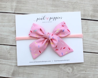 Pink Birthday Hair Bow, Sprinkles Headband, Birthday Headband, Baby Girl Headband, First Birthday Outfit, First Birthday Headband, Pink Bow