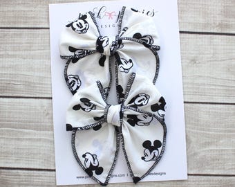 Mickey Mouse Hair Bows  -  Set of 2 Bows  - Reversible Alligator Clips  -  For Pigtails or Matching Sister Set