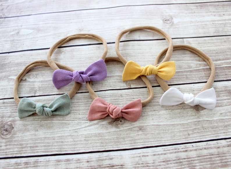 Newborn Headband White Infant Headband Nylon Baby Headband White Baby Bow Cloud Newborn Knot Headband White Linen Bow Baby Gift