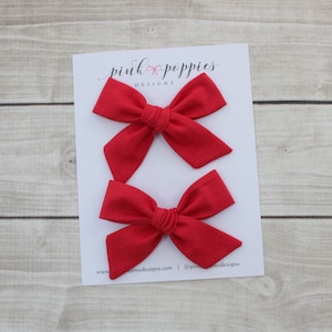 Red Holiday Pig Tail Bows, Red Cotton Hair Bows, Christmas Hair Bows, Holiday Pigtail Bows, Red Holiday Hair Clips, Christmas Piggy Bows