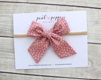 Mauve Dot Hand-tied Hair Bow  -  Nylon Headband or Alligator Clip  -  3 Sizes to fit Babies, Toddlers, Girls