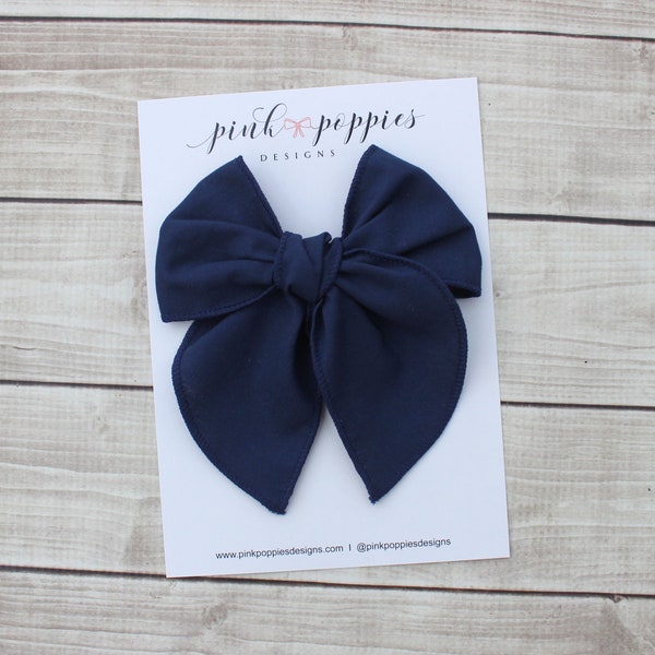 Large Navy Hair Bow, Navy Hair Clip, Navy Bow Hair Clip, Navy Girls Hair Bow, Navy Cotton Hair Bow, Navy Toddler Bow, Over-sized Navy Bow