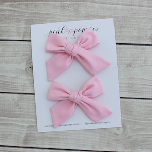 Baby Pink Pigtail Set, Toddler Hair Bows, Pink Cotton Bows, Hand-tied hair Bows, Pink Hair Clips, Pink Pig Tail Clips, Pink Baby Bows