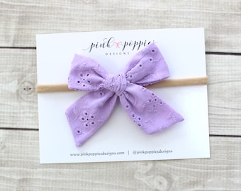 Lavender Eyelet Hair Bow, Easter Baby Headband, Purple Hair Clip, Spring Bow Headband, Eyelet Baby Headband, Lavender Headband, Spring Bow