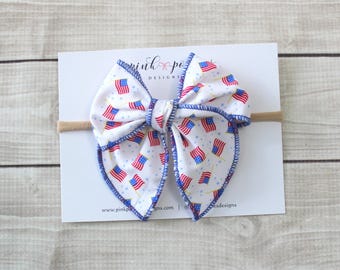 4 juli-hårband med rosett, patriotiskt hårband, 4 juli-hårband, patriotisk babyrosett, självständighetsdagen-rosett, USA-hårband, 4 juli-hårband med rosett