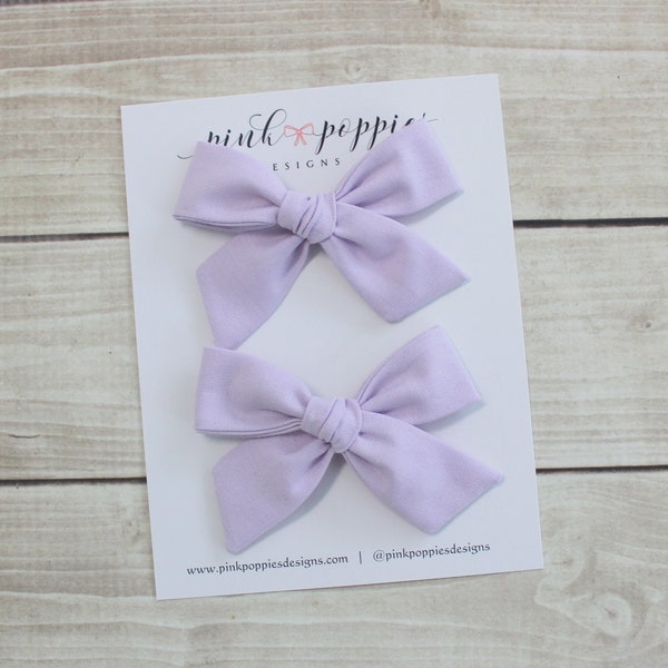 Lilac Pigtail Bows, Toddler Hair Bows, Lavender Cotton Bows, Hand-tied hair Bows, Lilac Hair Clips, Easter Pig Tail Clips, Purple Baby Bows