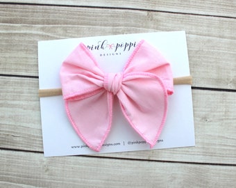 Lazo de algodón rosa bebé para el cabello, lazo de algodón para el cabello, pinza para el cabello rosa, diadema de nailon rosa, diadema con lazo rosa claro, pinza para el cabello rosa, lazo rosa para niña pequeña