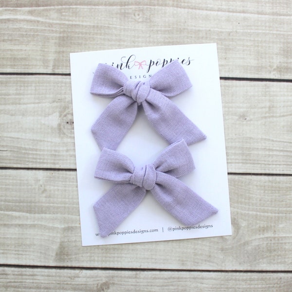 Lavendel Leinen Zopfbögen, Lavendel Leinenbögen, Lila Haarschleifen, Lavendel Piggy Bögen, Helllila Haarspangen, Lavendel Bogen Set