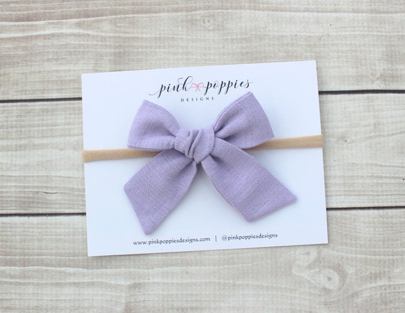 Lavender Linen Hair Bow, Purple Bow Headband, Lavender Headband, Linen Bow Headband, Baby Headband, Lavender Hair Clip, Purple Headband
