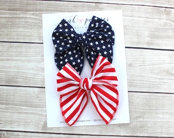 July 4th Pigtail Bows, American Flag Hair Bows, Patriotic Hair Clips, 4th of July Hair Bow, USA Pigtail Bows, Flag Pigtail Bows