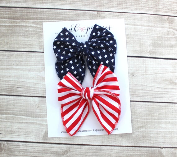 July 4th Pigtail Bows, American Flag Hair Bows, Patriotic Hair Clips, 4th of July Hair Bow, USA Pigtail Bows, Flag Pigtail Bows