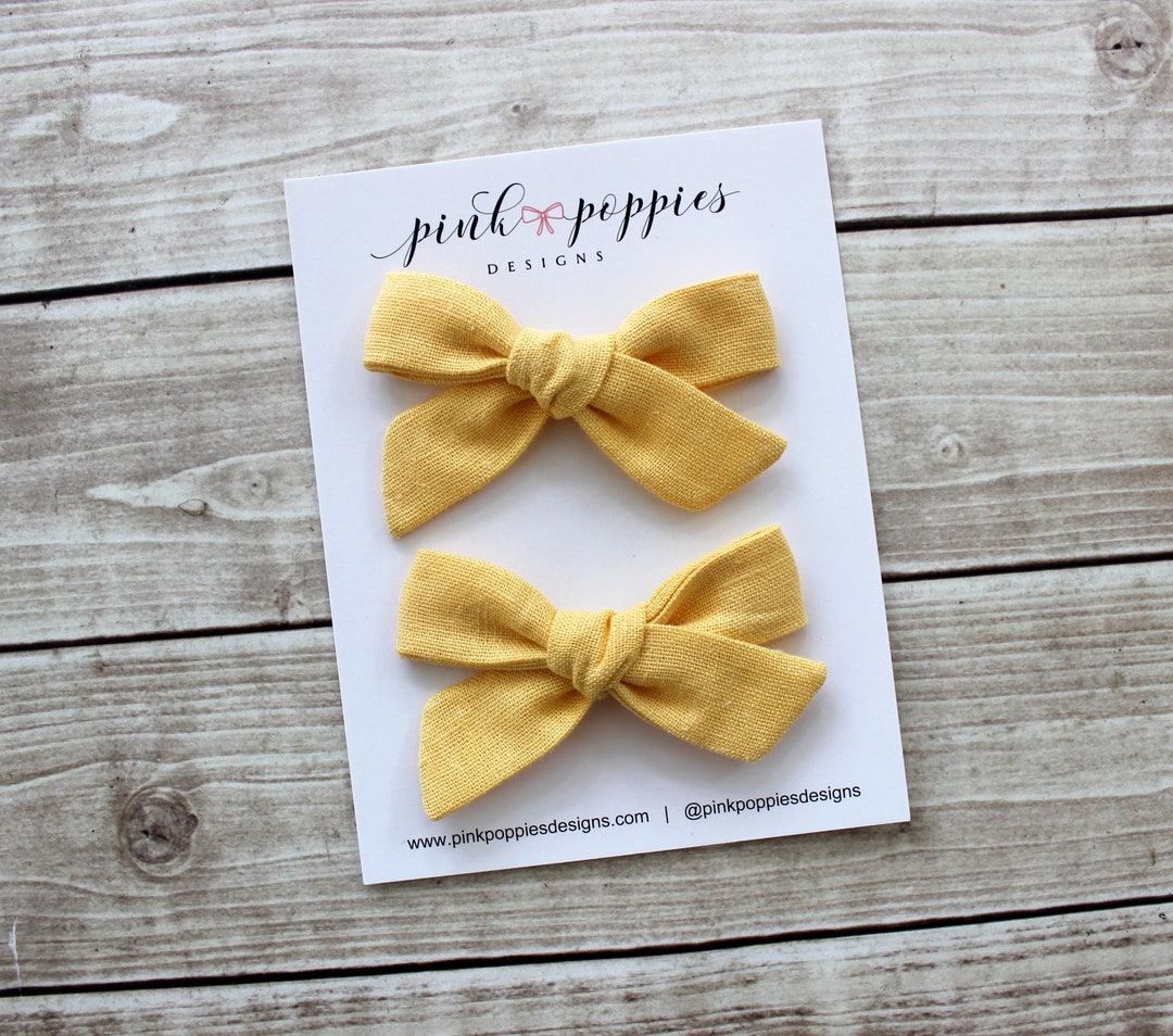 Buttercup Linen Hair Bow Set Yellow Baby Bows Pig Tail Bows - Etsy