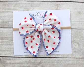 Patriotische Stern Schleife Stirnband - Juli 4th Baby Haarschmuck - Baumwolle USA Schleife