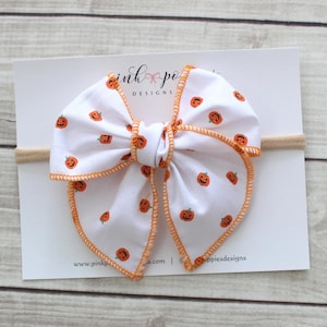 Lazo para el cabello con forma de calabaza otoñal - Diadema de Halloween - Diadema de nailon o pinza de cocodrilo - Suave, 100% algodón